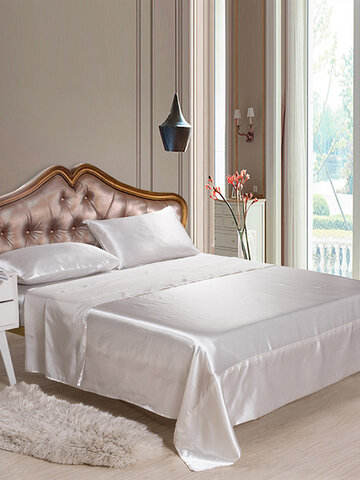 Silk Like Soft Fitted Sheets Sets Satin Us Twin/Queen /King Full Sizes Solid Color Bedding 4pcs/Set Bedspread Bed Linens Set