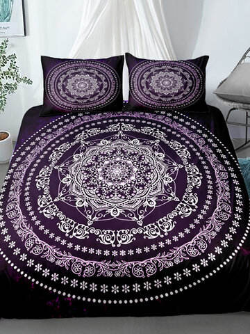 2/3 Pcs Bohemian National Style Floral Overlay Print Comfy Bedding Set Duvet Cover Pillowcase