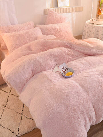 4Pcs AB Sided Plain Color Crystal Velvet Comfy Bedding Duvet Cover Set Pillowcase Adults Bed Duvet Set