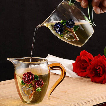 Transparent Enamel Cup Household Crystal Glass Flower Rose Tea Cup