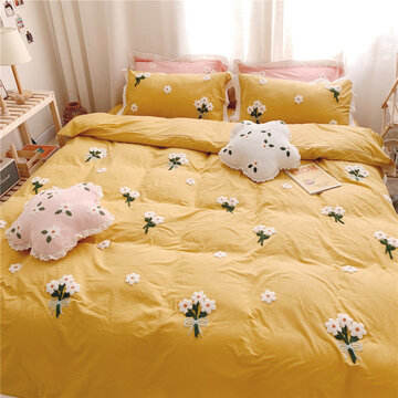 3/4 Pcs 100% Cotton Ins Washed Cotton Bedding Set Girl Princess Style Daisy Cotton Beddings