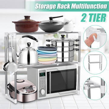 Home Supplies Kitchen Storage Rack Microwave Oven Stand Storage Cart Expandable Shelf 2-Tier