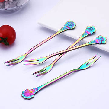 Creative Colorful Flower Stainless Steel Fork Fruit Kitchen Tools