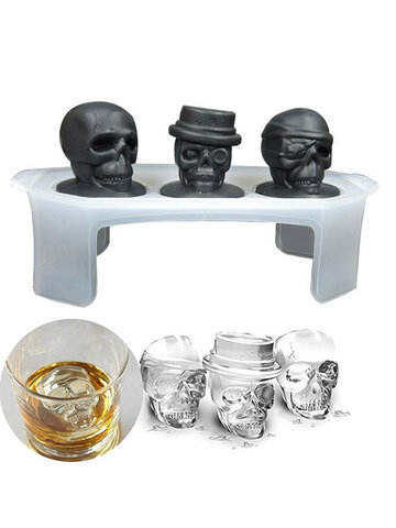 3D Skull Ice Cube Tray Halloween Ice Mold Cocktiail Silicone Ice-cream Mold Maker Skull Shape Chocolate Mold Kitchen Tools Set Of 3