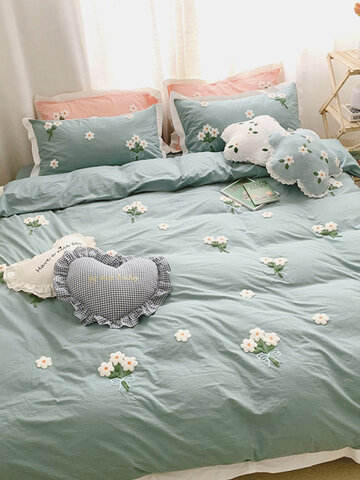 3/4 Pcs 100% Cotton Ins Washed Cotton Bedding Set Girl Princess Style Daisy Cotton Beddings