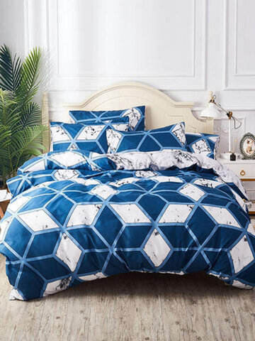 2/3PCS Nordic Style Geometric Stone Pattern Overlay Cover Comfy Bedding Set Quilt Cover Pillow Case