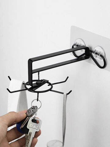Kitchen Perforation-free Iron Art Rotatable Hook Household Multifunctional Wall Storage Rack Kitchen Utensils Sticky Hook