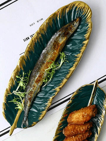 Phnom Penh Dark Green Feather Banana Leaf Plate Retro Jewelry Plate Storage Plate Dessert Plate Home Decoration