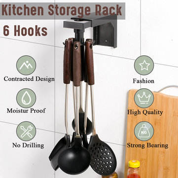 Kitchen Rack Free Punch Wall-Mounted Household Rotating Storage Shelf