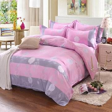 3/ 4PCS Pink Flower Reactive Printing Bed Cover Single Twin Queen Size Bedding Set