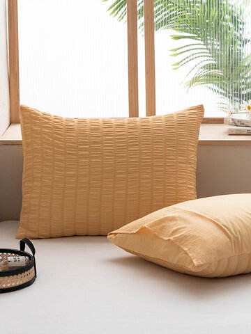 2Pcs AB Sided Striped Seersucker Pattern Plain Color Comfy Bedding Pillowcase