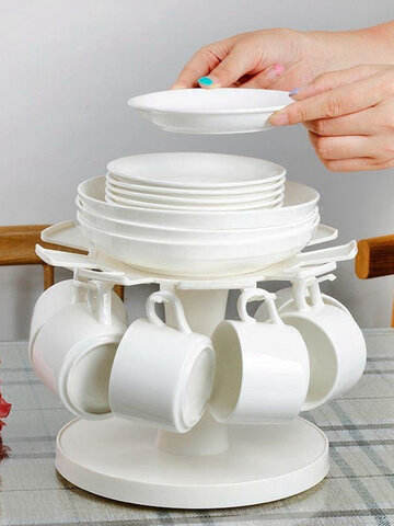 Rotatable Japanese Cup and Saucer Storage Rack Tea Set Cup Holder Dish Rack