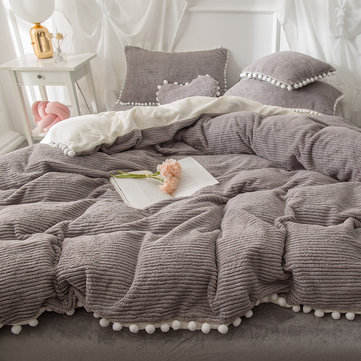 4Pcs Berber Fleece Double Side Dehair?Angora Crystal Velvet Bedding Set Winter Queen King Quilt Cover Bed Sheet