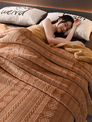 200x230cm AB Sided Thick Flannel Shearling Winter Blanket Home Soft Bedding Queen Size
