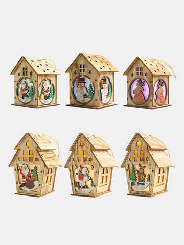 1Pc Christmas Wooden Christmas Lighted Wooden Cabin Creative Assembly Small House Decoration Luminous Colored Cabin