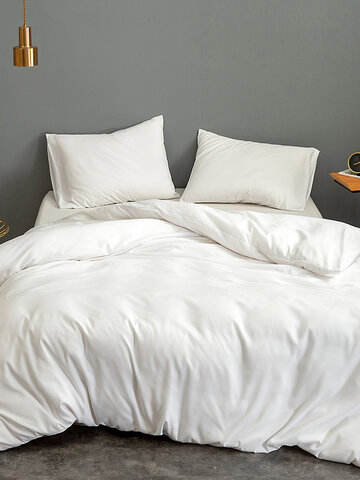 3 pcs/set Solid Color Silk Bedding Set Home Textile King Size Bed Set Bed Clothes Duvet Cover Flat Sheet Pillowcases