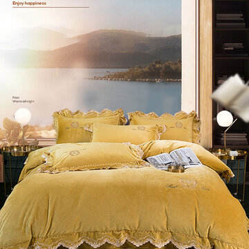 4Pcs Thicken Crystal Plush Embroidered Bedding Set Winter Duvet Cover Sheet Queen King Size Bedding