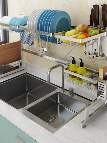 Over Sink Dish Cutlery Drying Rack Drainer Stainless Steel Kitchen Shelf