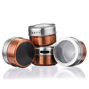 12Pcs/Set Magnetic Spice Tins Stainless Steel Storage Container Jars Clear Lid BBQ Seasoning Golden