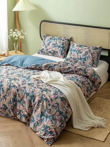 2/3 Pcs Bohemian Floral Overlay Print Comfy Bedding Set Duvet Cover Pillowcase Twin King