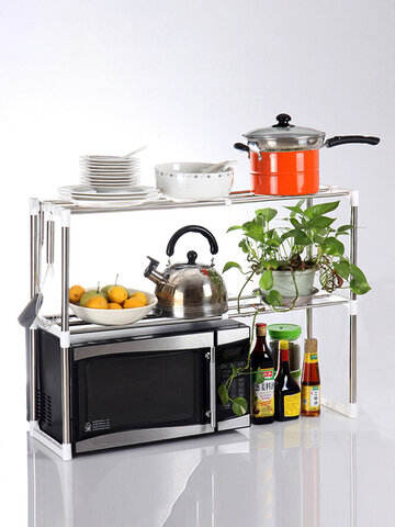 Home Supplies Kitchen Storage Rack Microwave Oven Stand Storage Cart Expandable Shelf 2-Tier