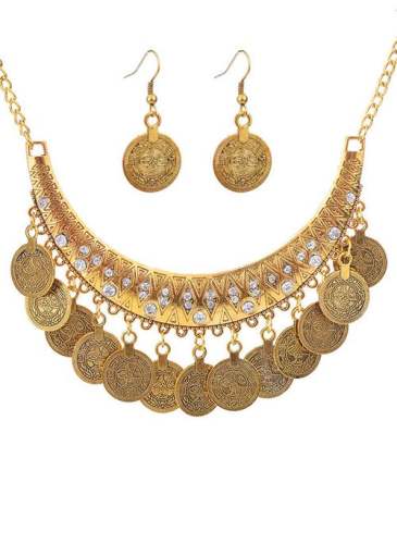 Round Gemstone Necklace Earring Jewelry Sets