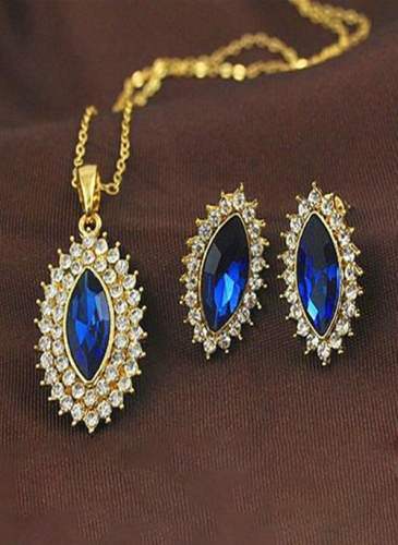 Water Drop Gemstone Necklace Earring Jewelry Sets