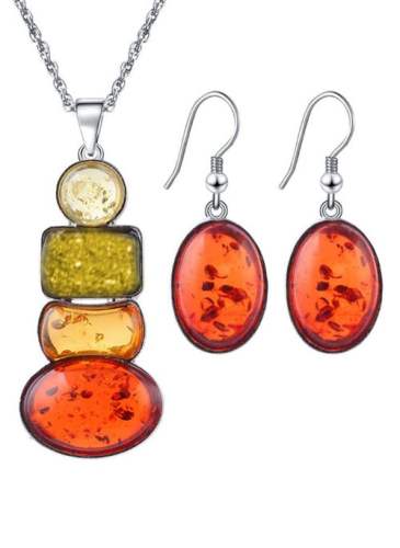 Geometric Gemstone Necklace Earring Jewelry Sets