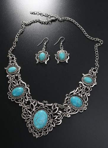 Ball Water Drop Gemstone Necklace Earring Jewelry Sets