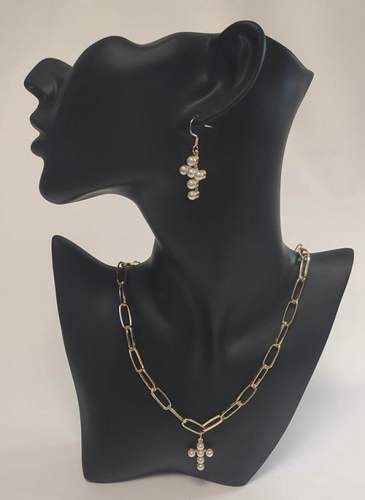 Cross Pearls Necklace Earring Jewelry Sets