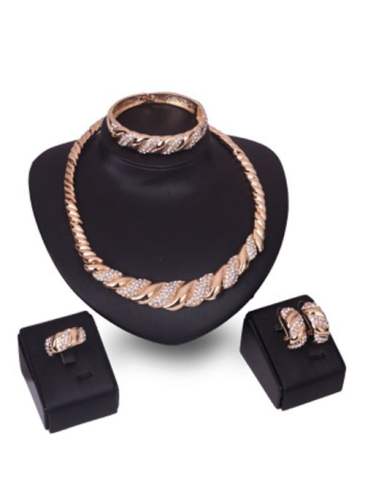 Geometric Crystal Necklace Earring Bracelet Ring Jewelry Sets