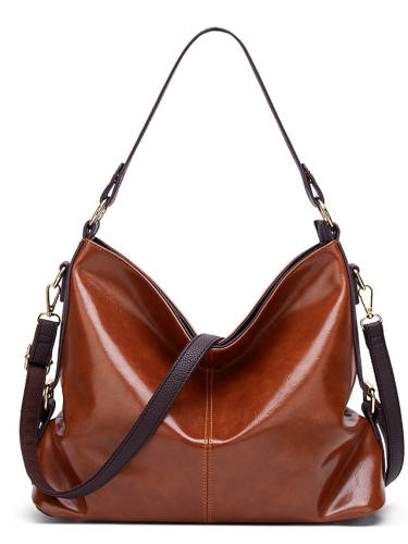 Women Faux Leather Retro Fashion Large Wax Leather Capacity Handbag Shoulder Bag Tote