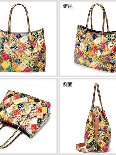 Women'S Bags New Fashion Leather Women'S Bags Large-Capacity Stitching Trendy Cowhide Ladies Handbags 750C