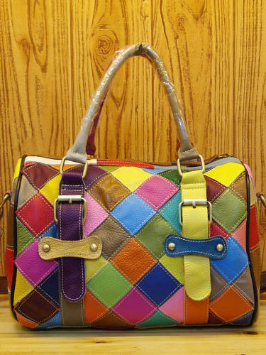 Cross-Border New Leather And Cowhide Women'S Bag, Handmade Contrast Color Colorful Lattice Box Bag Stitching Messenger Bag