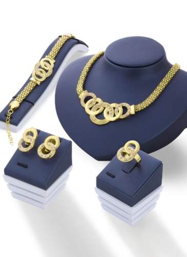 Geometric Crystal Necklace Earring Bracelet Ring Jewelry Sets