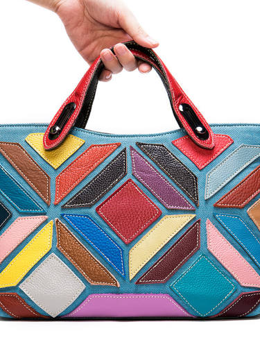 Cross-Border New Leather Women'S Handbags First Layer Cowhide Bucket Stitching Color Women'S Handbag 950