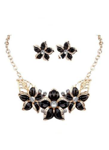 Floral No Stone Necklace Earring Jewelry Sets