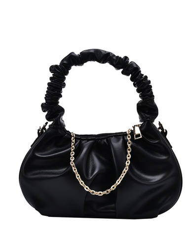 Women'S Bags Pu Leather Top Handle Bag Ruched Bag Chain Plain Daily Going Out 2021 Handbags Chain Bag White Black Khaki Brown