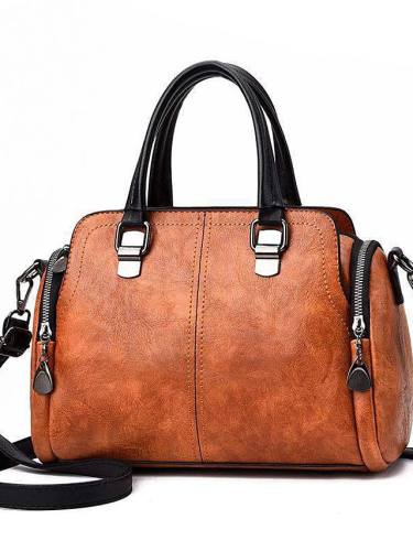 Women'S Bags Pu Leather Satchel Top Handle Bag Zipper Going Out Office & Career Handbags Black Camel