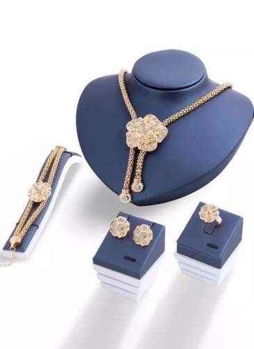 Floral Crystal Necklace Earring Bracelet Ring Jewelry Sets