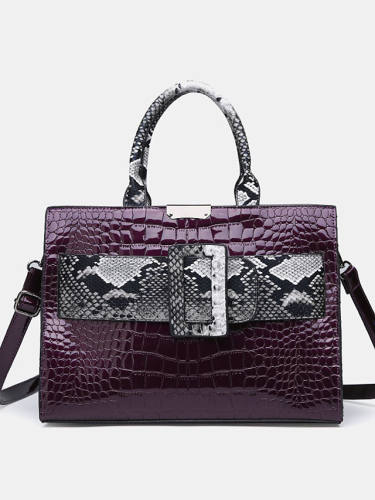 Women Pu Leather Contrast Color Alligator Patternfashion Elegant Multi-Carry Convertible Ladies Bag Crossbody Bag Shoulder Bag Handbag