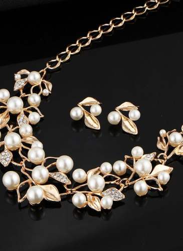 Floral Ball Pearls Necklace Earring Jewelry Sets