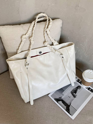 Women'S Bags Pu Leather Tote Lace Buttons Plain Daily Date 2021 Handbags White Black Light Gray Brown
