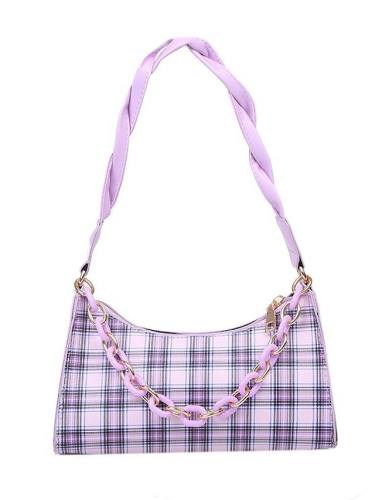 Women'S Bags Pu Leather Top Handle Bag Hobo Bag Zipper Chain Plaid Checkered Daily Going Out 2021 Handbags Chain Bag White Blue Purple Red