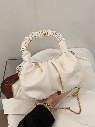 Women'S Bags Pu Leather Top Handle Bag Ruched Bag Chain Plain Daily Going Out 2021 Handbags Chain Bag White Black Khaki Brown