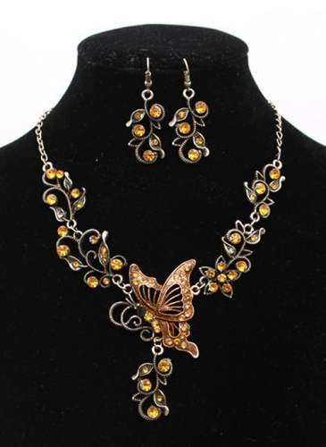 Floral Animal Crystal Necklace Earring Jewelry Sets