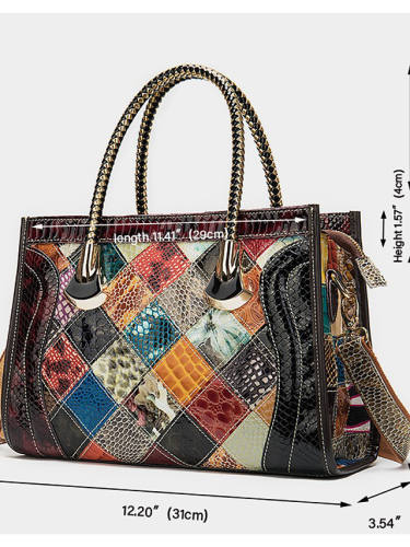 Women'S Bags Leather Cowhide Satchel Top Handle Bag Zipper Embossed Color Block Daily Retro 2021 Handbags Rainbow