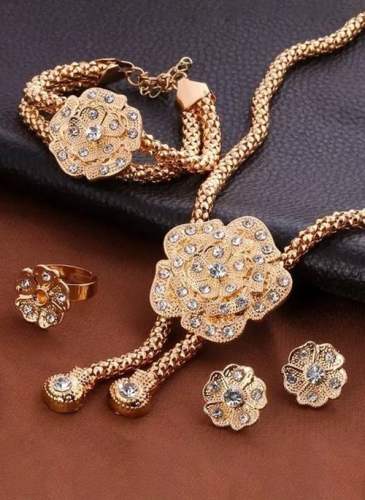 Floral Crystal Necklace Earring Bracelet Ring Jewelry Sets