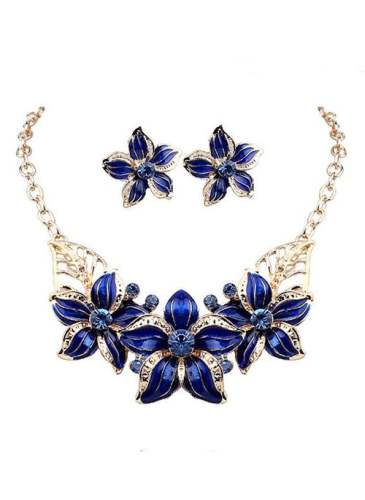 Floral No Stone Necklace Earring Jewelry Sets
