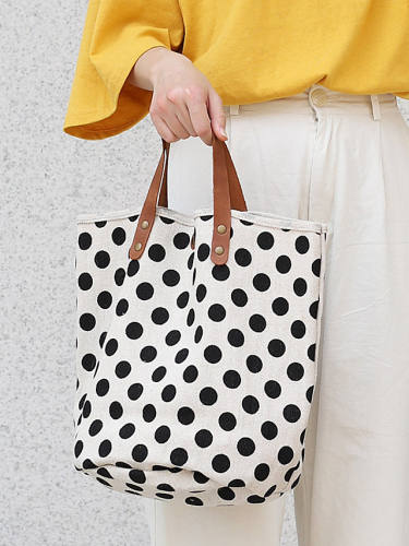 Women'S Bags Canvas Top Handle Bag Shopper Bag Polka Dot Daily Going Out 2021 Canvas Bag Handbags Black Blue